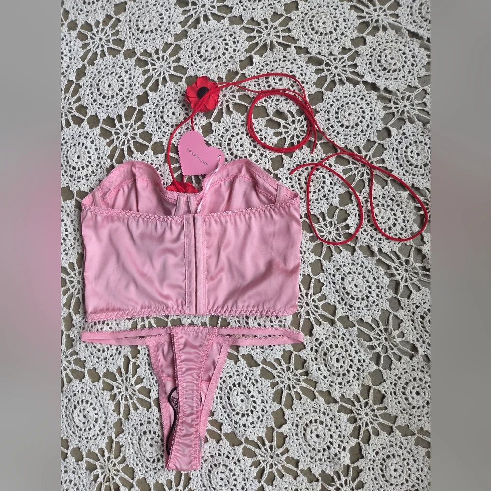 Dolls Kill Sugar Thrillz Floral Pink & Red Sultry Surrender Lingerie Set